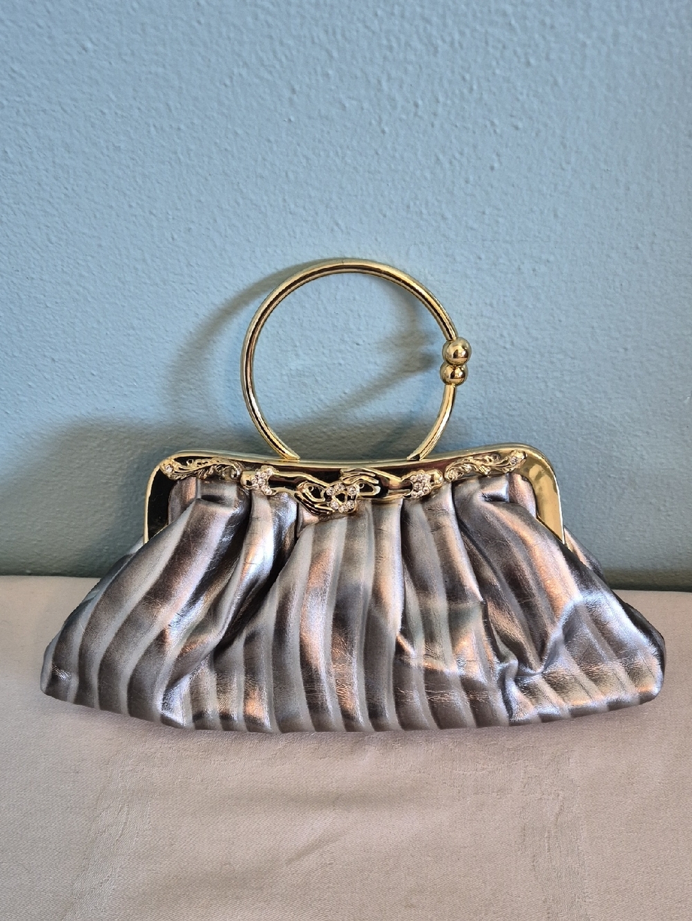 Silver& Gold Evening Bag Clutch Purse  Ring Handle